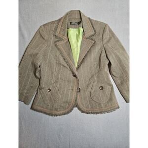 Tribal Blazer Womens 6 Brown Extensible Stretch Two-Button Jacket Pinstripe